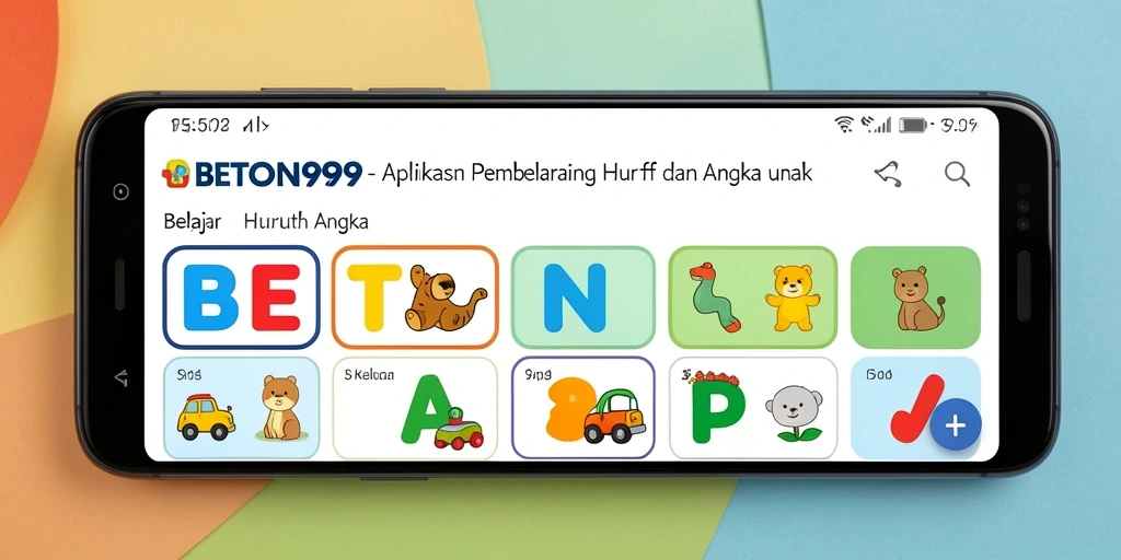 Antarmuka aplikasi BETON999 untuk belajar huruf dan angka.
