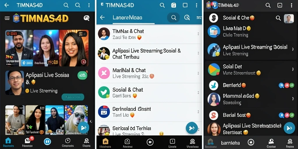 Tampilan antarmuka aplikasi TIMNAS4D untuk Live Streaming yang interaktif.